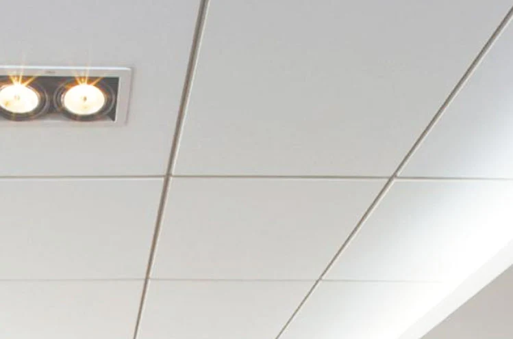 PVC laminated gypsum ceiling tiles installed in office ceiling